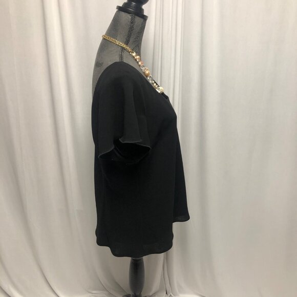 SL Fashions Blouse Womens 18 Black Flutter Short Sleeve Scoop Neck Top NEW - Picture 3 of 6